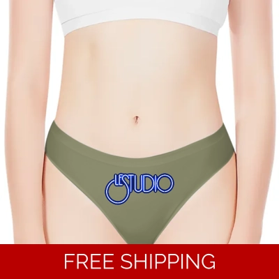 Custom 3D Women's Thong Underwear White & Blue Logo